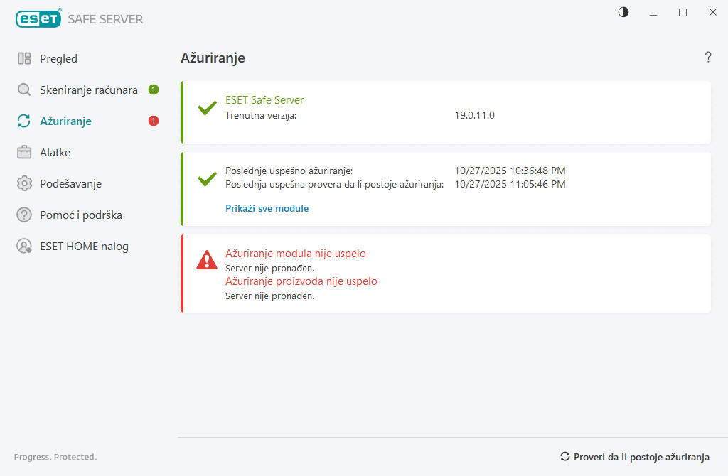 Ažuriranje modula nije uspelo Ažuriranje modula nije uspelo