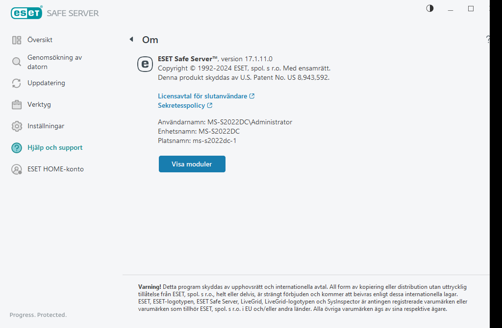 Information om den installerade versionen Information om den installerade versionen