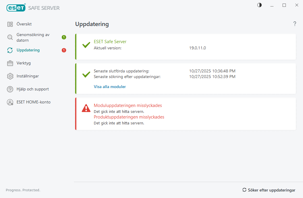 Moduluppdateringen misslyckades