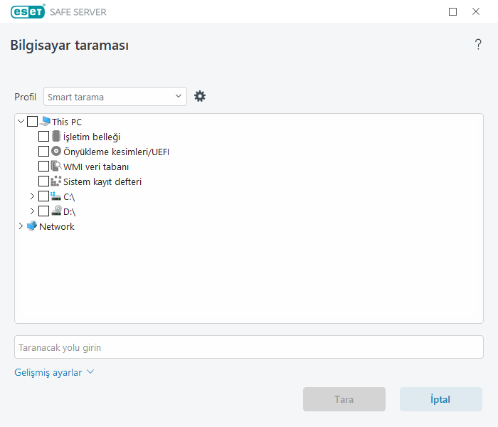 Özel tarama Özel tarama