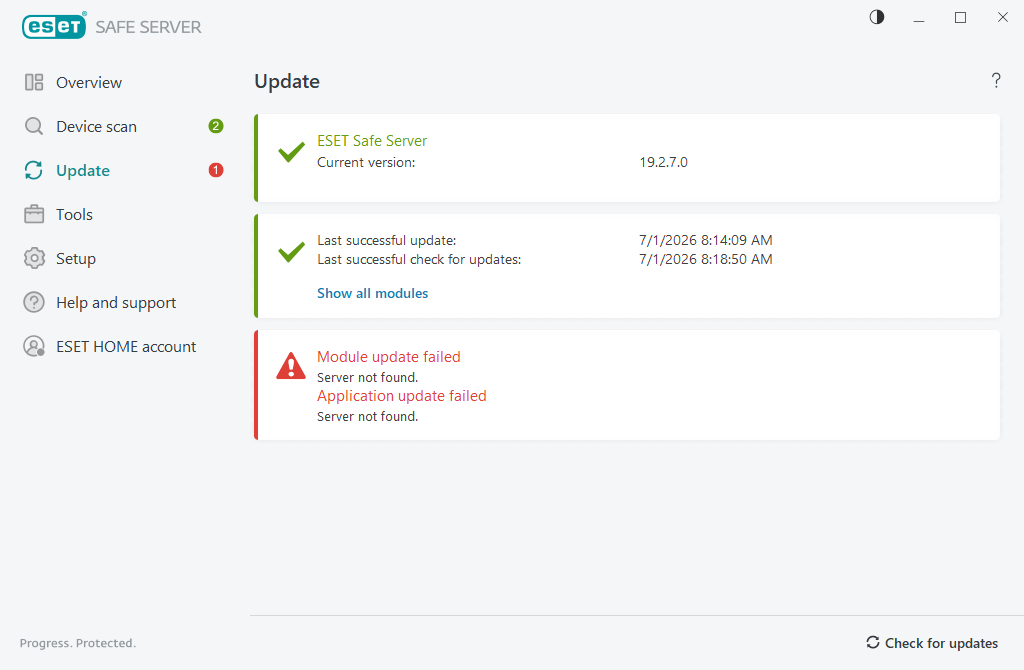 Module update failed