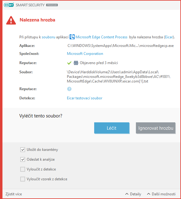 Nalezena hrozba Nalezena hrozba