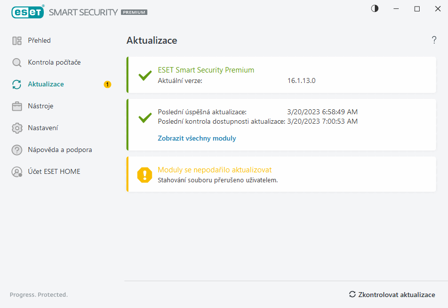 Moduly se nepodařilo aktualizovat