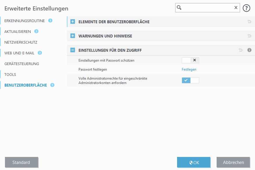Einstellungen für den Zugriff