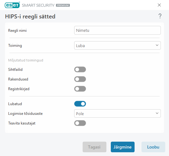 HIPS-i reegli sätted HIPS-i reegli sätted