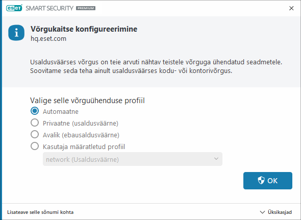 Tuvastatud võrguühendus Tuvastatud võrguühendus