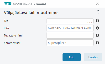 Väljajäetava faili muutmine Väljajäetava faili muutmine