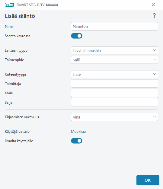 Lisää sääntö