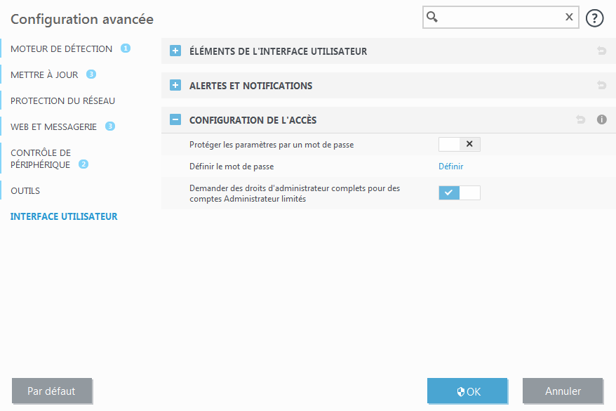 Configuration de l'accès