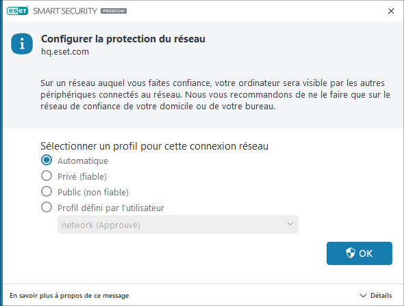 Connexion au réseau détectée