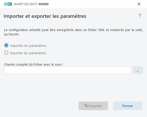 Importation et exportation des paramètres
