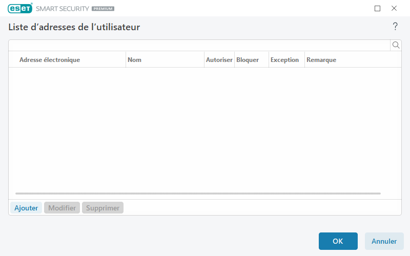 Liste d'adresses de l'utilisateur