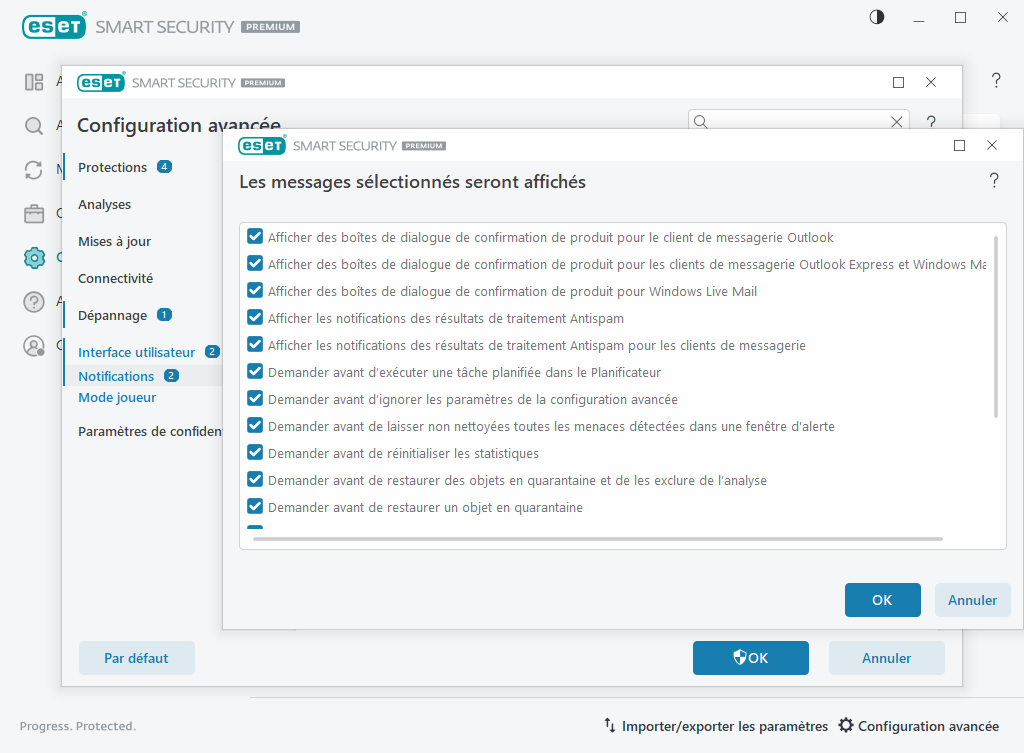 Messages de confirmation