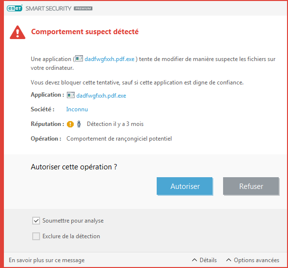 Comportement de rançongiciel potentiel détecté