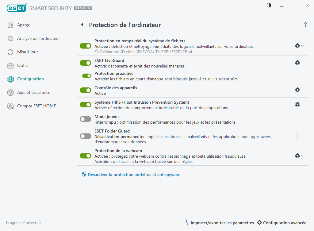 Protection de l'ordinateur