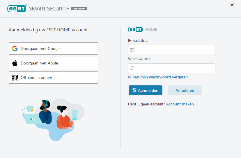 Aanmelden bij ESET HOME