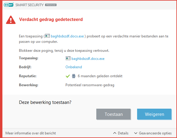 Potentieel ransomware-gedrag gedetecteerd