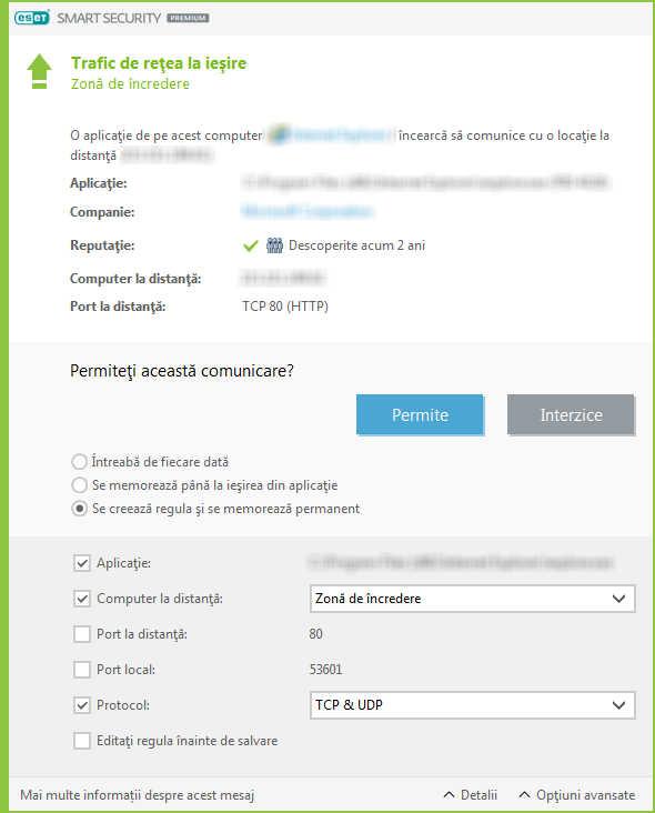 Trafic de reţea la ieşire