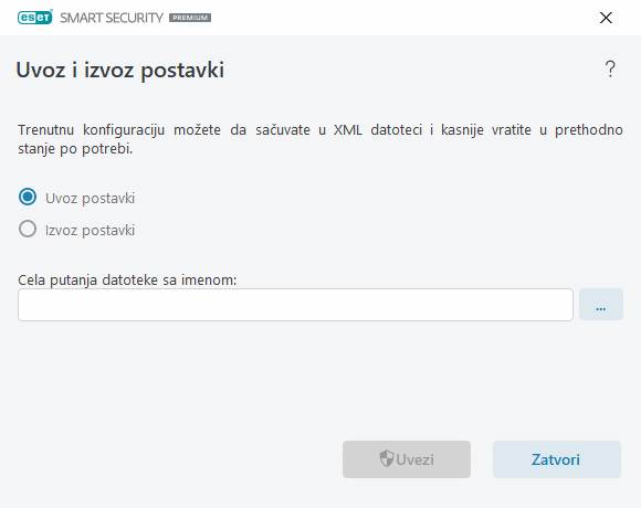 Uvoz i izvoz postavki