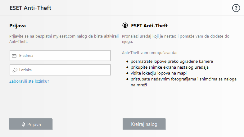 Prijavljivanje na ESET HOME