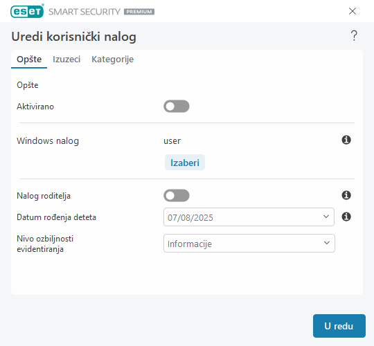 Uredi korisnički nalog