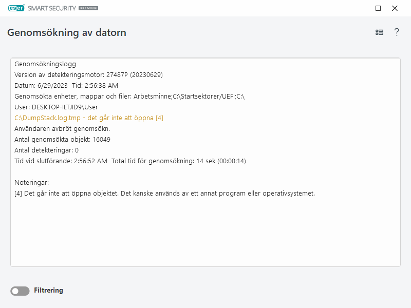 Logg för genomsökning av datorn Logg för genomsökning av datorn