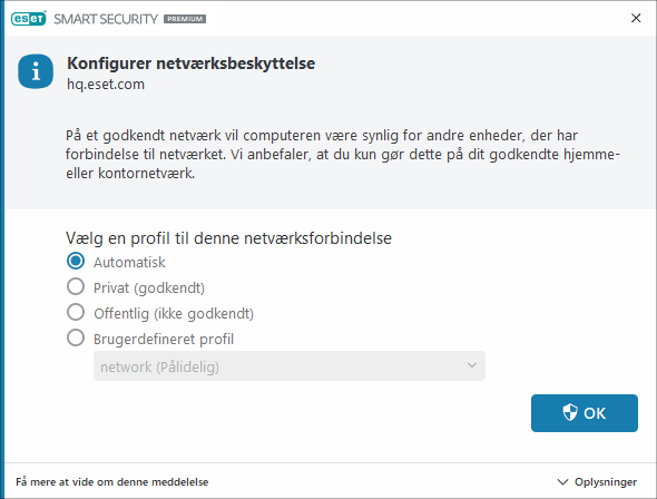 Registreret netværksforbindelse Registreret netværksforbindelse
