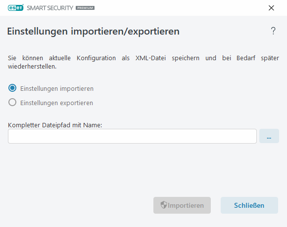Import-/Export-Einstellungen