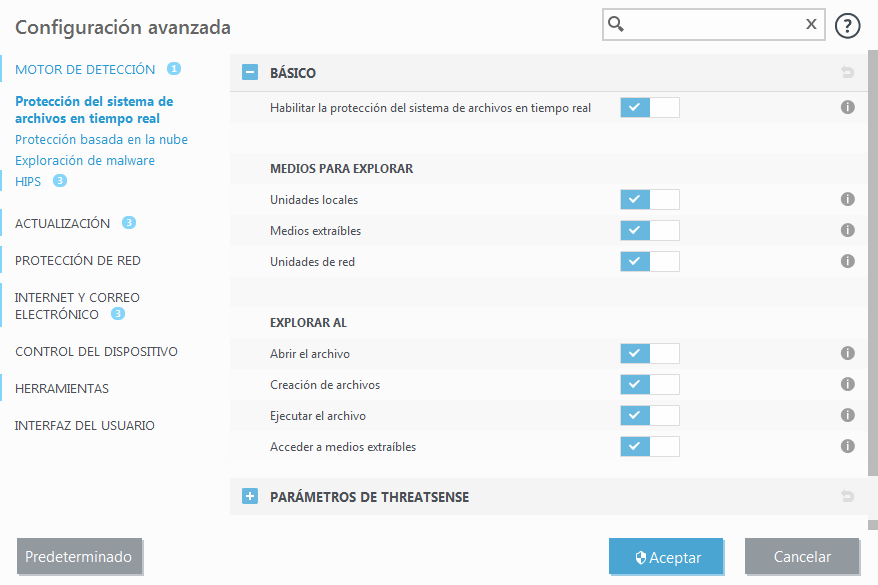 Protección del sistema de archivos en tiempo real Protección del sistema de archivos en tiempo real