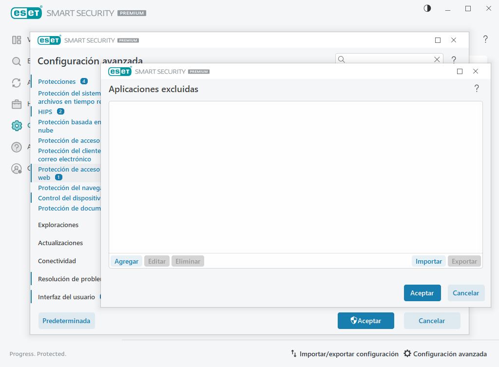 Aplicaciones excluidas