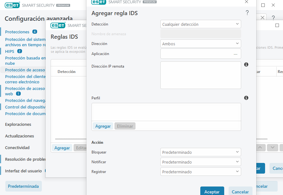 Agregar regla IDS Agregar regla IDS