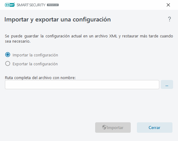 Importación y exportación de una configuración Importación y exportación de una configuración