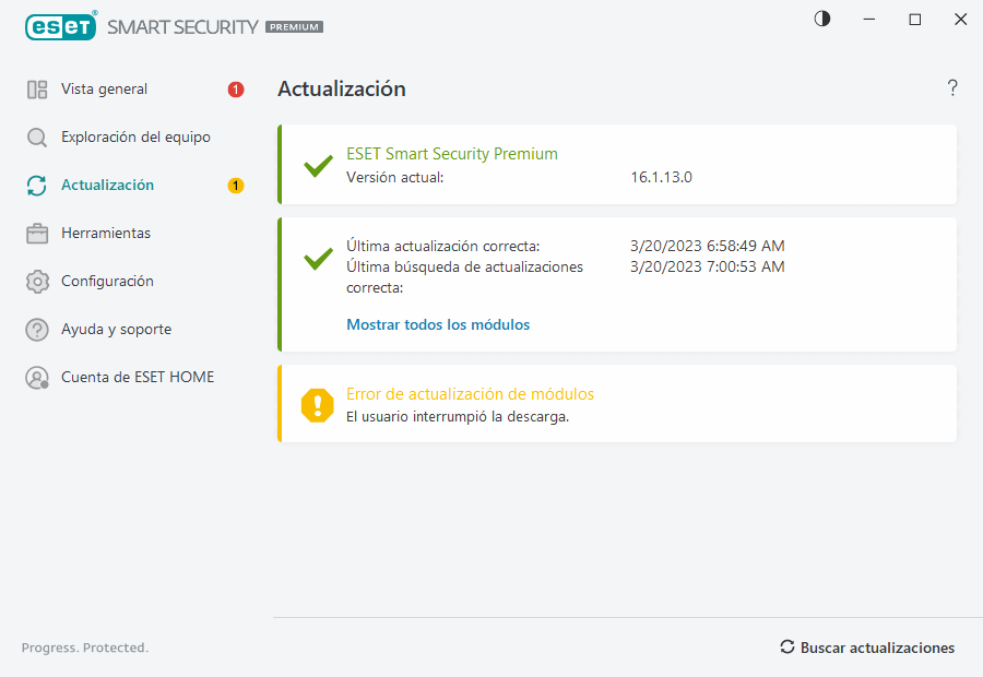 Error de actualización de módulos Error de actualización de módulos