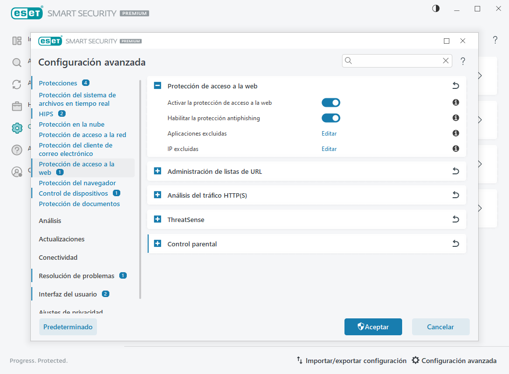 Protección del acceso a la Web Protección del acceso a la Web