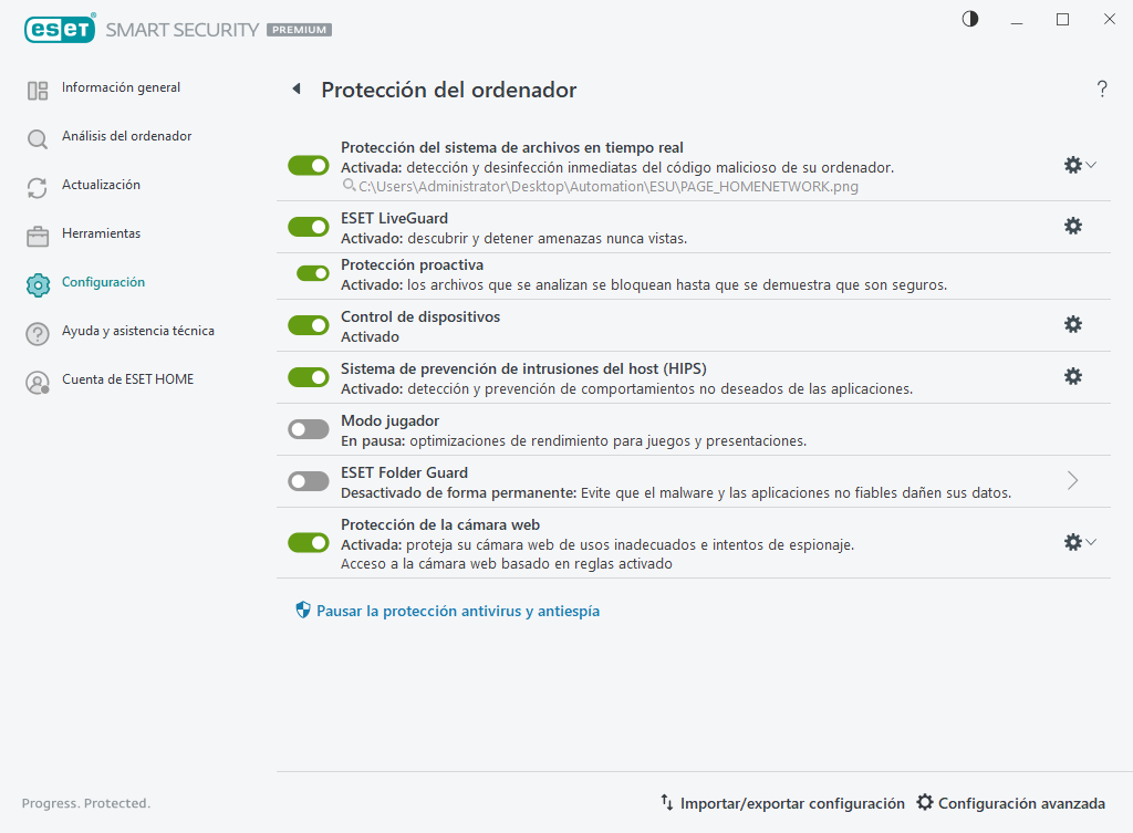 Protección del ordenador Protección del ordenador