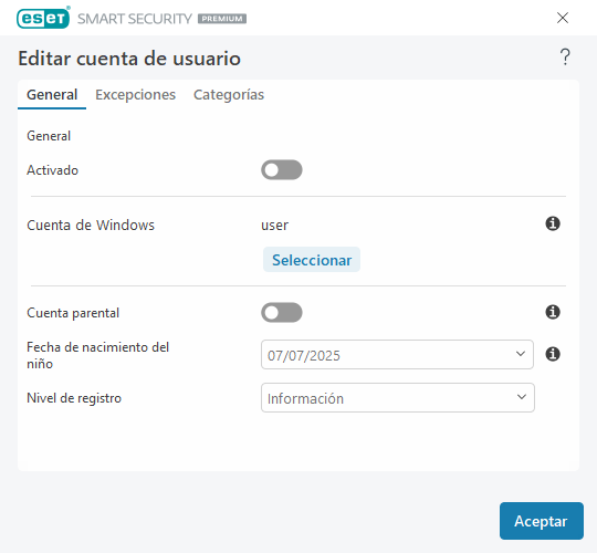 Editar cuenta de usuario