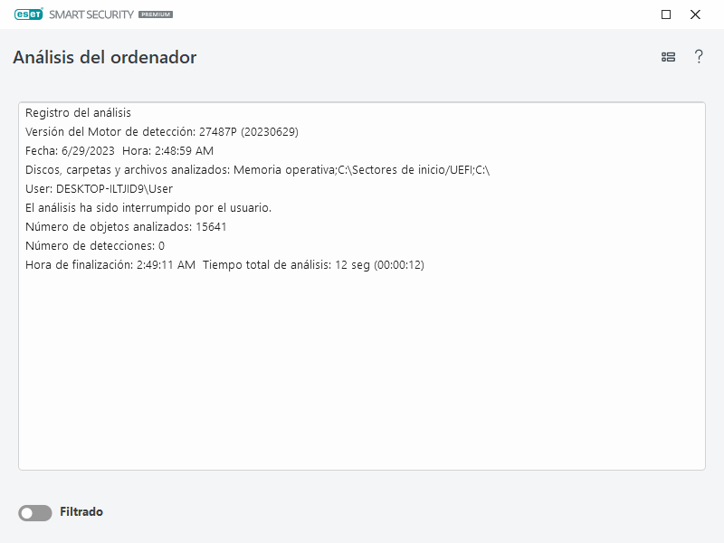 Registro de análisis del ordenador
