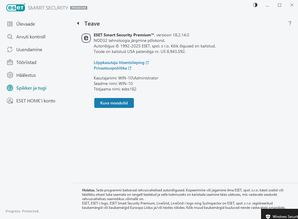 Üksikasjad installitud versiooni kohta Üksikasjad installitud versiooni kohta