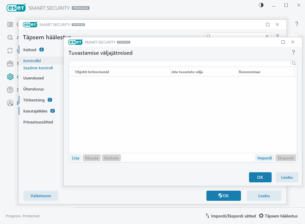 Tuvastamise väljajätmised Tuvastamise väljajätmised