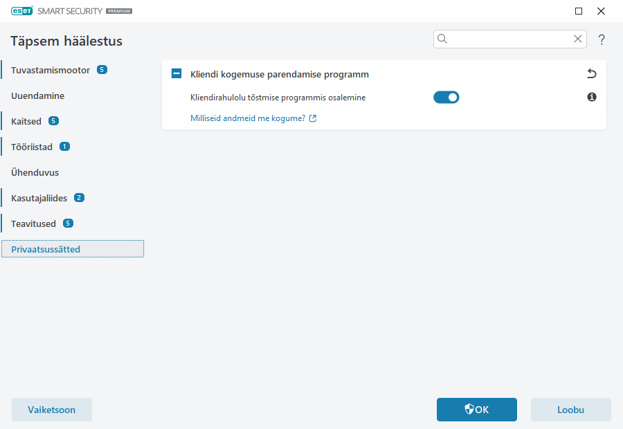 Privaatsussätted Privaatsussätted
