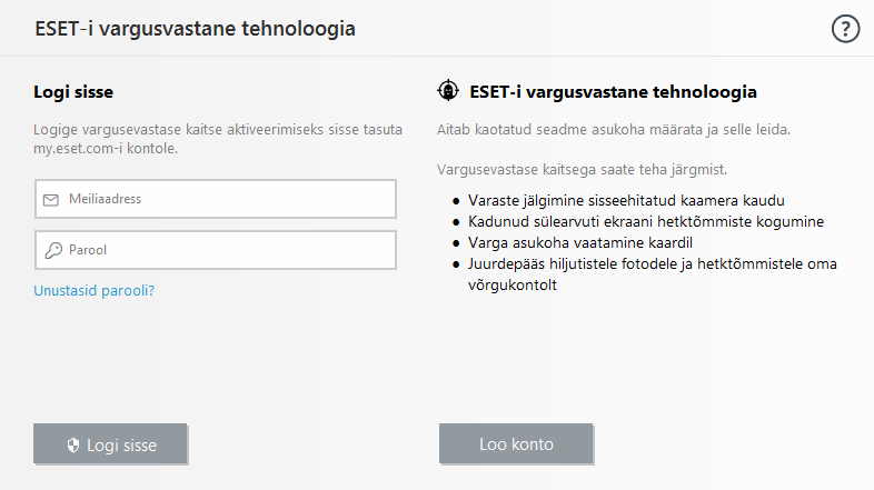 Sisselogimine portaali ESET HOME Sisselogimine portaali ESET HOME