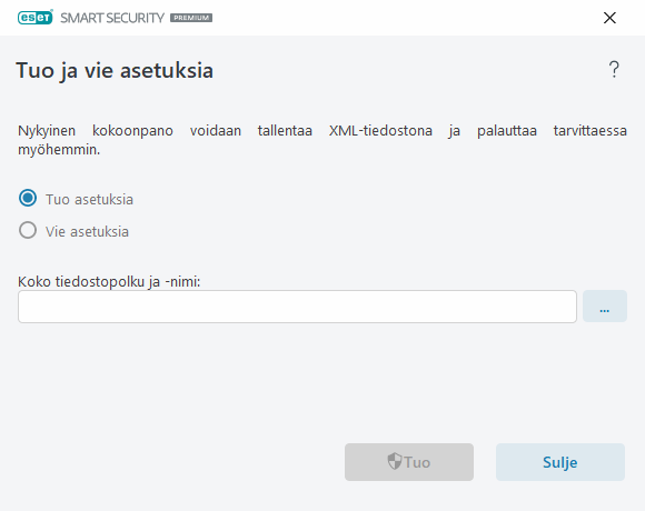 Asetusten tuonti ja vienti Asetusten tuonti ja vienti