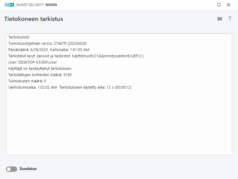 Tietokoneen tarkistuksen loki Tietokoneen tarkistuksen loki