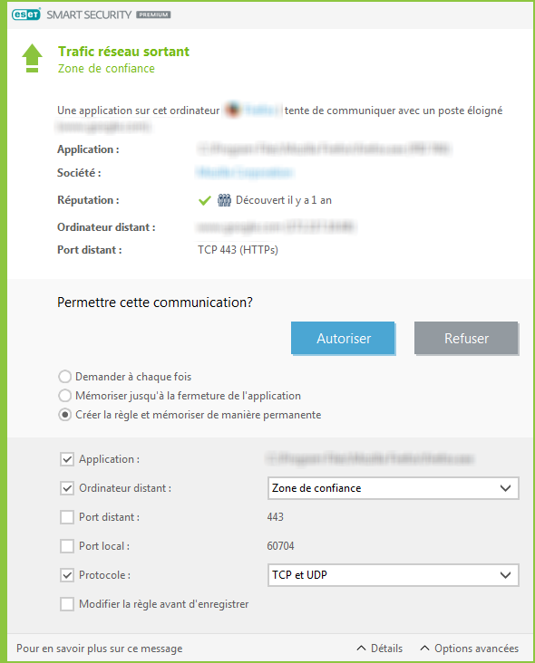 Trafic réseau sortant Trafic réseau sortant