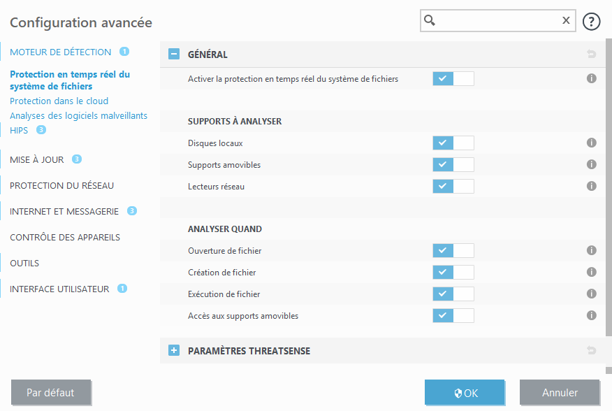 Protection en temps réel du système de fichiers Protection en temps réel du système de fichiers
