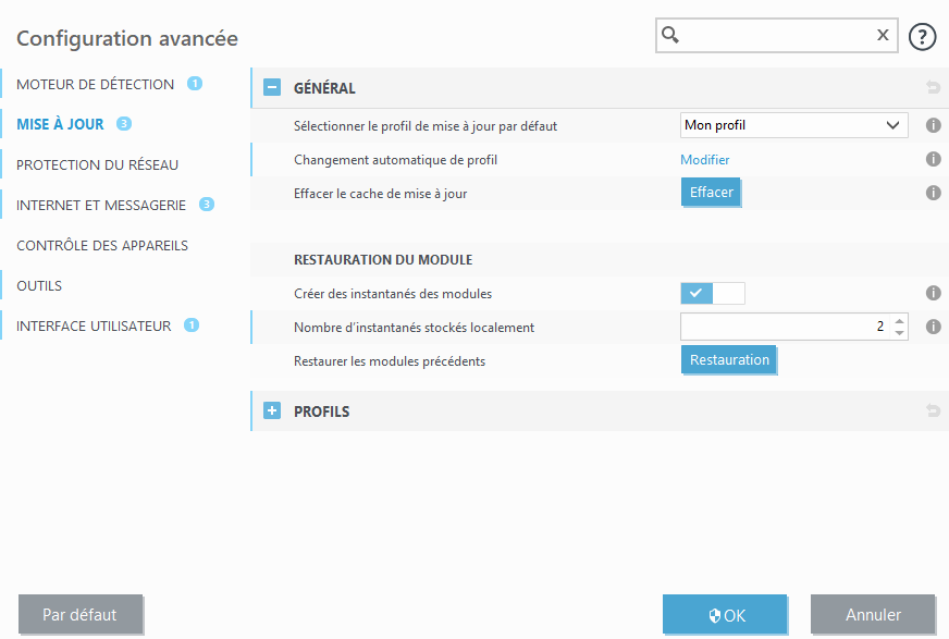 Restauration des modules