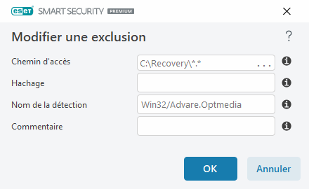 Modifier une exclusion Modifier une exclusion