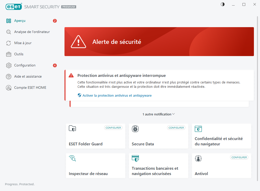 Problème critique signalé