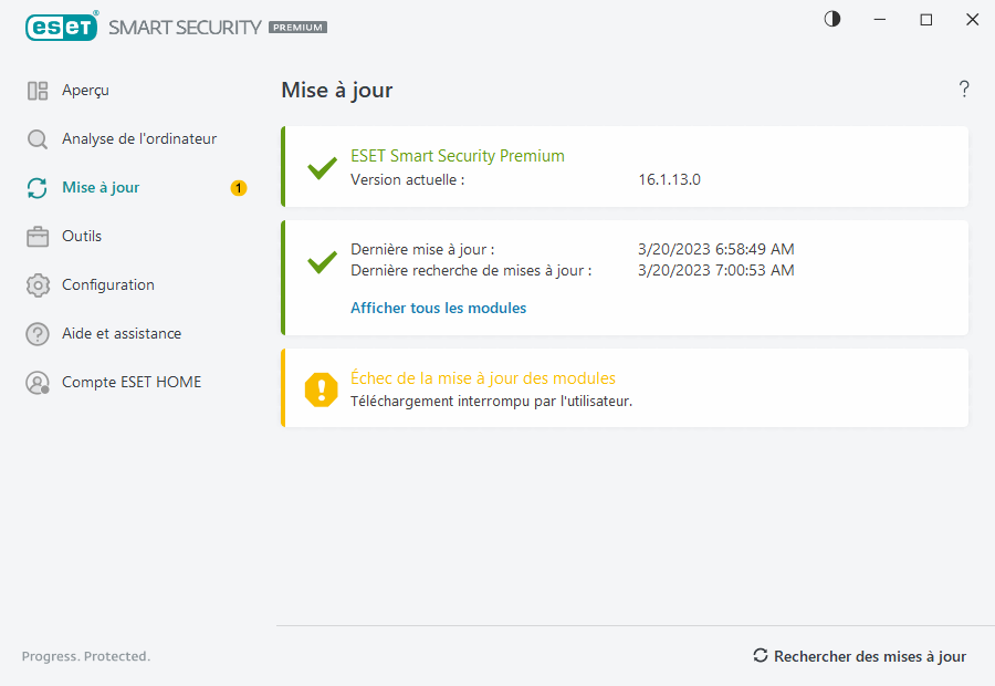 Échec de la mise à jour des modules Échec de la mise à jour des modules