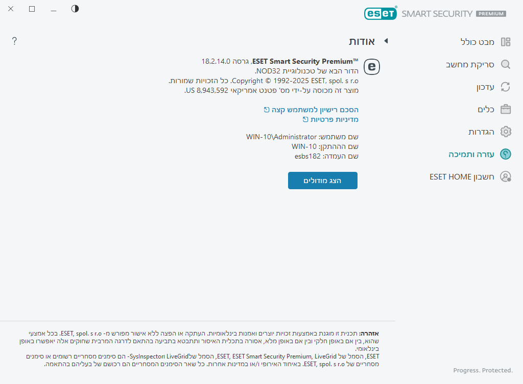 פרטים על הגרסה המותקנת פרטים על הגרסה המותקנת